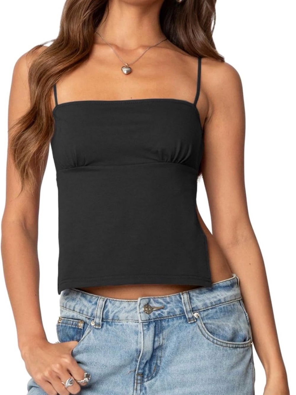 Black Lace-Trim Cami Tank Top